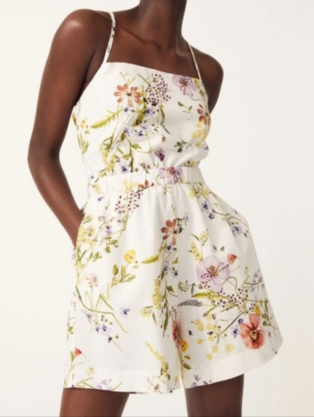 H&M Wildflower Meadow Collection Floral Linen/Organic Cotton Blend Romper SzM